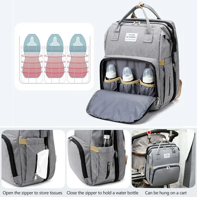 Bolsillos térmicos para biberones y detalles de la mochila